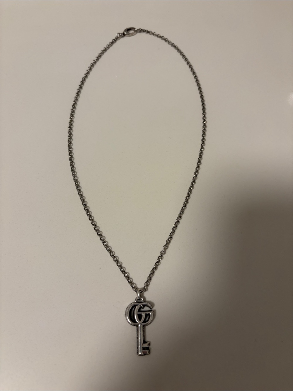 Gucci Silver Tone Key Pendant Necklace